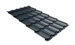 Металлочерепица Grand Line Kvinta Plus 3D 0,5 PurPro Matt RAL 7024 мокрый асфальт. Артикул: GrandLineM01-PP70243d