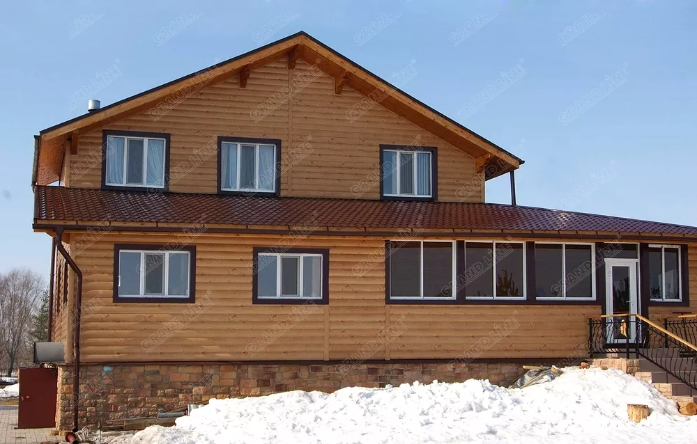 Сайдинг Блок-хаус 0,390 Grand Line 0,45 Print Elite Choco Wood TwinColor купить в санкт-петербурге
