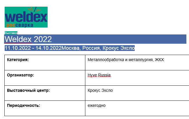 Выставка Weldex 2022