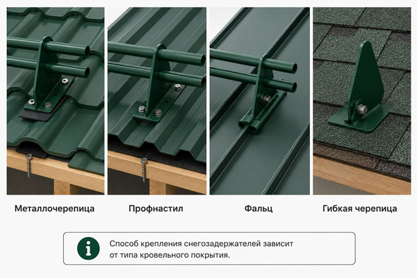 снегозадержатели на разных видах кровли