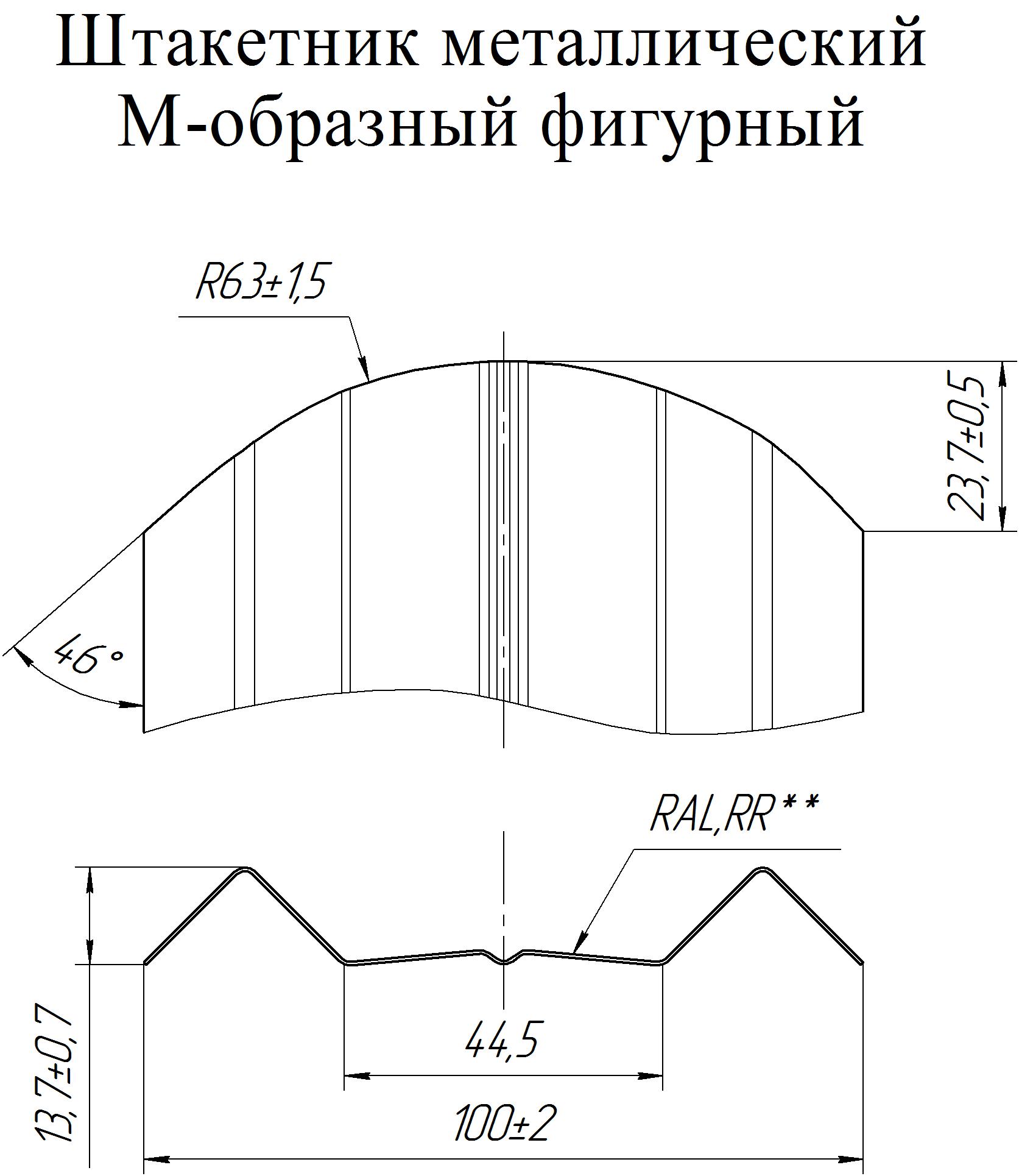 staketnik-m-figurnyj-kratkij - Штакетник Grand Line М-образный В фигурный 0,5 Satin RR 32 Темно-коричневый
